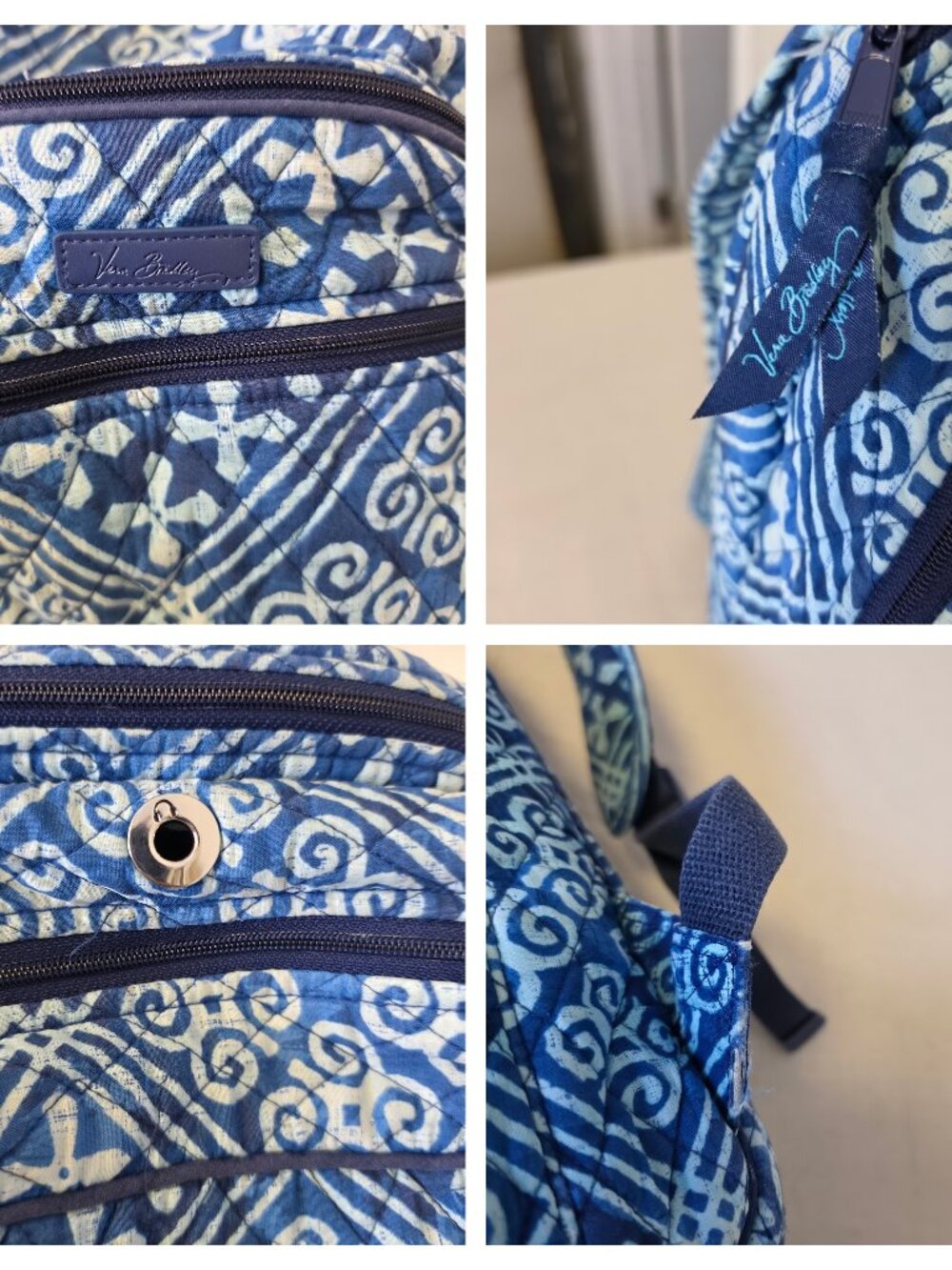 Vera Bradley Cuban Tiles Leighton Backpack Bookbag Small Travel Carry On Blue - Picture 5 of 12